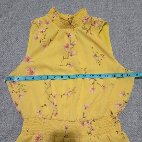 MSK Floral Mini Dress Tiered Ruffle Yellow Pink Size Petite Large - Picture 14 of 16